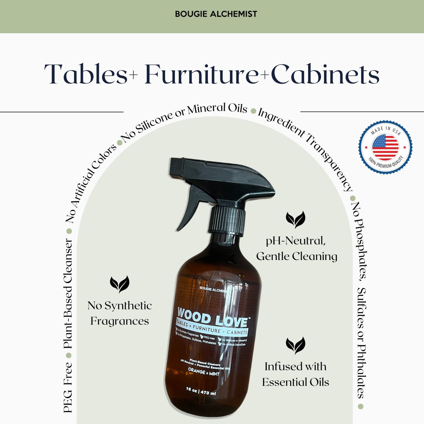 Wood Love Plant - Based Cleaner for Finished Wood Tables, Furniture, Cabinets, and more - Bougie Alchemist