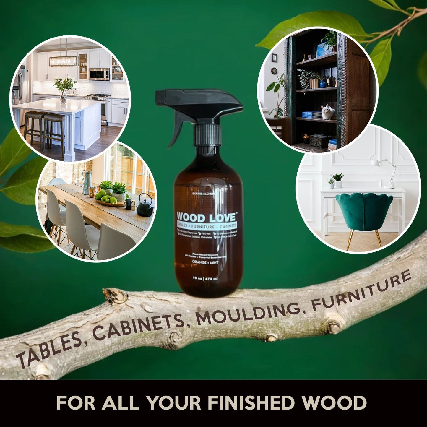 Wood Love Plant - Based Cleaner for Finished Wood Tables, Furniture, Cabinets, and more - Bougie Alchemist